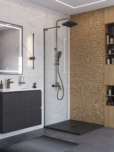 Душевая перегородка BelBagno UNO-L-1-TB-60-C-GM 60 см, профиль оружейная сталь, стекло прозрачное Душевая перегородка BelBagno UNO-L-1-TB-60-C-GM 60 см, профиль оружейная сталь, стекло прозрачное