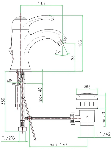Смеситель для раковины Webert Aurora AU830102010 Смеситель для раковины Webert Aurora AU830102010