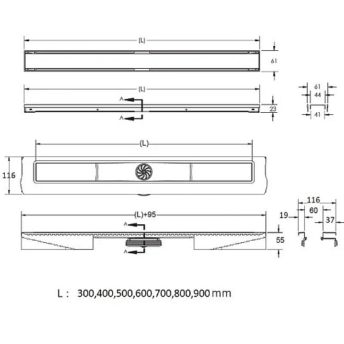 Душевой лоток BERGES B1 Keramik 700 нержавеющая сталь, матовый черный, S-сифон D50 боковой 095118 Душевой лоток BERGES B1 Keramik 700 нержавеющая сталь, матовый черный, S-сифон D50 боковой 095118