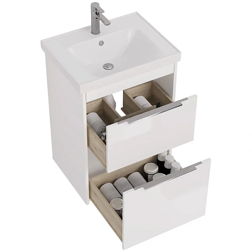 Тумба под раковину DREJA PRIME, 60 см, подвесная/напольная, 2 ящика, белый глянец 99.9300 Тумба под раковину DREJA PRIME, 60 см, подвесная/напольная, 2 ящика, белый глянец 99.9300