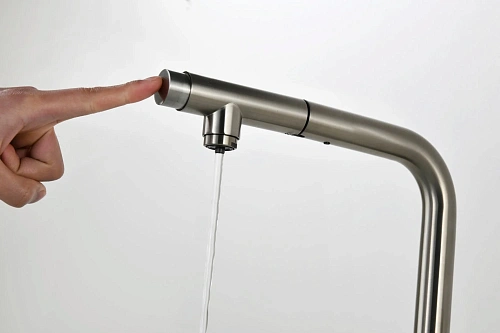 Смеситель для кухни AQUAme Cucina AQM9903BN с выдвижным изливом, с подключением к фильтру с питьевой водой, никель шлифованный Смеситель для кухни AQUAme Cucina AQM9903BN с выдвижным изливом, с подключением к фильтру с питьевой водой, никель шлифованный