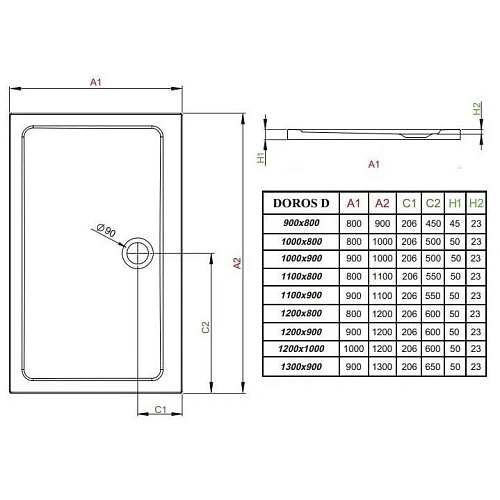 Душевой поддон Radaway Doros Plus D SDRPD1190-01 90x110 Душевой поддон Radaway Doros Plus D SDRPD1190-01 90x110