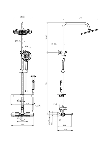 Душевая система Wonzon & Woghand с термостатом, черный матовый (WW-C3011-A1-MB) Душевая система Wonzon & Woghand с термостатом, черный матовый (WW-C3011-A1-MB)