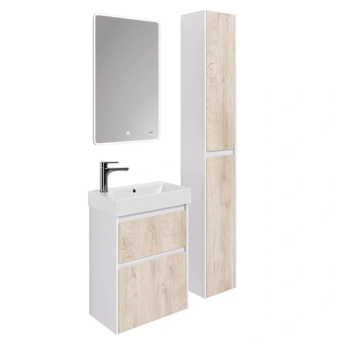 Тумба под раковину DREJA SLIM, 55 см, подвесная/напольная, 2 ящика, белый глянец / дуб кантри 99.050 99.0500 Тумба под раковину DREJA SLIM, 55 см, подвесная/напольная, 2 ящика, белый глянец / дуб кантри 99.050 99.0500