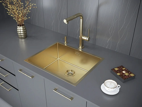 Кухонная мойка Paulmark NEXT 54 UNI, PM215444-BG, брашированное золото, 540х440мм 1,2мм Кухонная мойка Paulmark NEXT 54 UNI, PM215444-BG, брашированное золото, 540х440мм 1,2мм