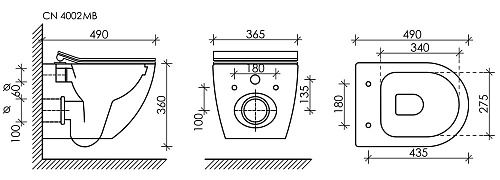 Унитаз подвесной Ceramica Nova METROPOL CN4002MB Чёрный матовый с сиденьем Унитаз подвесной Ceramica Nova METROPOL CN4002MB Чёрный матовый с сиденьем
