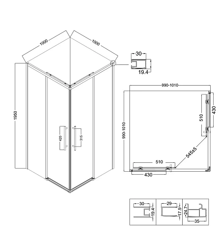 Душевой уголок Niagara Nova NG-6830-34BLACK (100x100x195) квадратная, раздвижная, черный матовый, стекло прозрачное Душевой уголок Niagara Nova NG-6830-34BLACK (100x100x195) квадратная, раздвижная, черный матовый, стекло прозрачное