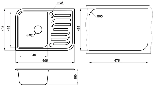 Кухонная мойка Granula 7001, ГРАФИТ (ЧЁРНО-СЕРЫЙ), кварц 695х495 Кухонная мойка Granula 7001, ГРАФИТ (ЧЁРНО-СЕРЫЙ), кварц 695х495