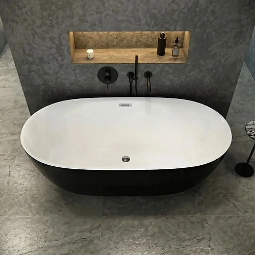 Ванна отдельностоящая Ceruttispa SKYE170GMB CT10877 1700x750x600 акриловая, черная матовая снаружи, белая внутри, со сливом-переливом Ванна отдельностоящая Ceruttispa SKYE170GMB CT10877 1700x750x600 акриловая, черная матовая снаружи, белая внутри, со сливом-переливом