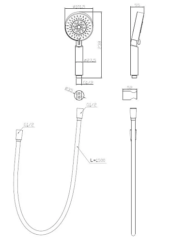Душевая лейка BelBagno BB-DFS-5-CRM с шлангом и держателем хром Душевая лейка BelBagno BB-DFS-5-CRM с шлангом и держателем хром