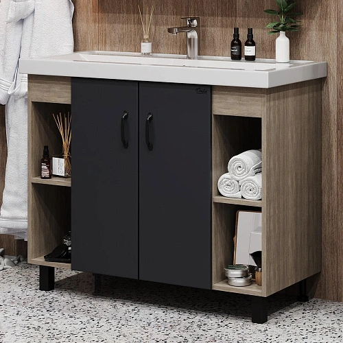 Тумба под раковину Onika Тимбер 100 см 110010 напольная, серая мат./дуб сонома (для Фостер 100) Тумба под раковину Onika Тимбер 100 см 110010 напольная, серая мат./дуб сонома (для Фостер 100)