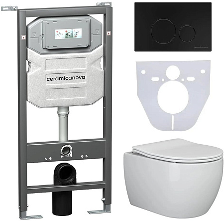 Комплект унитаза Ceramica Nova Сет 4 в 1 инсталляция с кнопкой и шумоизоляцией CN3001_1001B_1000
