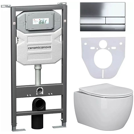 Комплект унитаза Ceramica Nova Сет 4 в 1 инсталляция с кнопкой и шумоизоляцией CN3001_1002CH_1000