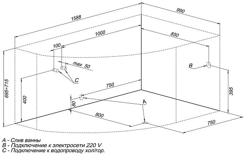Акриловая ванна Aquanet Capri 160x100 R 00203915 Акриловая ванна Aquanet Capri 160x100 R 00203915