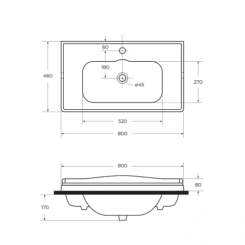 Раковина CEZARES CZR-ELT-80-LVB белый 800x460 керамика Раковина CEZARES CZR-ELT-80-LVB белый 800x460 керамика