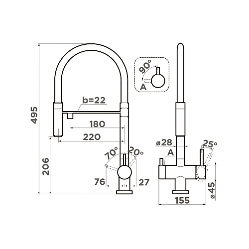 Смеситель для кухни Omoikiri Kanto C 4994015 Смеситель для кухни Omoikiri Kanto C 4994015