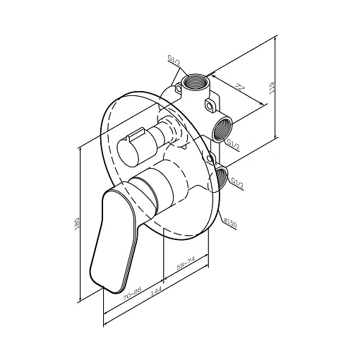 Переключатель потоков AM.PM X-Joy F85A55000 встраиваемый на 3 потребителя, хром Переключатель потоков AM.PM X-Joy F85A55000 встраиваемый на 3 потребителя, хром