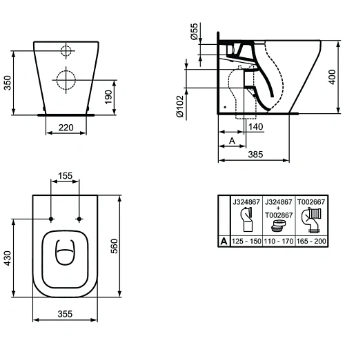 Унитаз приставной Ideal Standard TONIC II AquaBlade K317301 с сиденьем Унитаз приставной Ideal Standard TONIC II AquaBlade K317301 с сиденьем