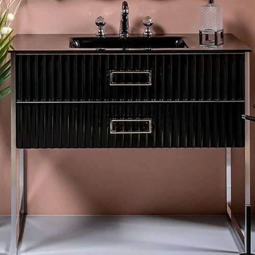 Тумба под раковину Armadi Art MONACO 80 866-080-BCR черная глянец + хром моноблок Тумба под раковину Armadi Art MONACO 80 866-080-BCR черная глянец + хром моноблок