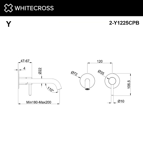 Смеситель для раковины WHITECROSS 2-Y1225CPB скрытого монтажа, внешняя часть, брашированная медь Смеситель для раковины WHITECROSS 2-Y1225CPB скрытого монтажа, внешняя часть, брашированная медь