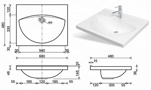 Раковина Эстет Белла 600х480 ФР-00000773 накладная Раковина Эстет Белла 600х480 ФР-00000773 накладная