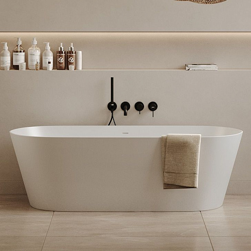 Ванна отдельностоящая ABBER AS9622 165x70 универсальная, белая матовая, искусственный камень Ванна отдельностоящая ABBER AS9622 165x70 универсальная, белая матовая, искусственный камень