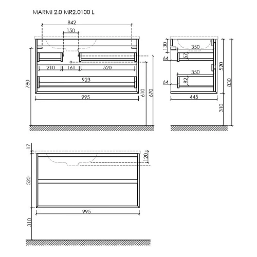 Тумба под раковину Sancos Marmi 2.0 MR2.0100LECH левая, 995х445х520, дуб чарльстон, подвесная Тумба под раковину Sancos Marmi 2.0 MR2.0100LECH левая, 995х445х520, дуб чарльстон, подвесная