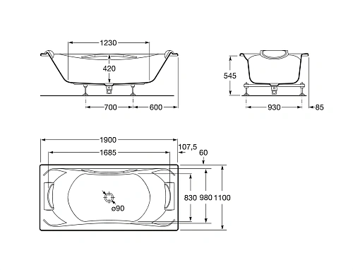 Акриловая ванна Roca BeCool 247989001 с ручкой и подголовниками 190x110 см Акриловая ванна Roca BeCool 247989001 с ручкой и подголовниками 190x110 см