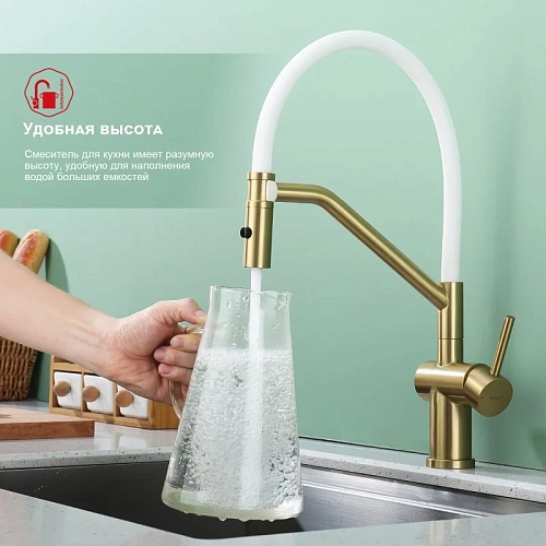 Смеситель для кухни Raglo R86.41.03 с гибким изливом, золотой сатин Смеситель для кухни Raglo R86.41.03 с гибким изливом, золотой сатин