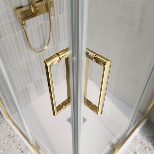 Душевой уголок BelBagno LUCE-A-2-100-C-ORO 100x100 см, профиль золото, стекло прозрачное Душевой уголок BelBagno LUCE-A-2-100-C-ORO 100x100 см, профиль золото, стекло прозрачное