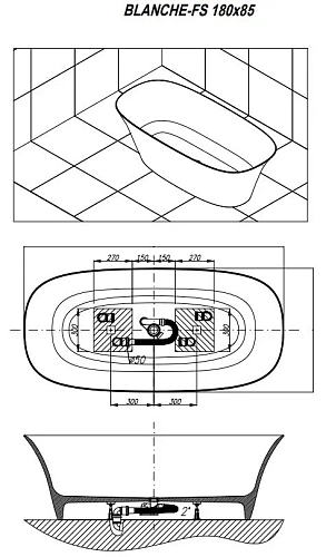 Ванна отдельностоящая Kolpa-San BLANCHE FS 180x85 561090 из искусственного камня kerrock Ванна отдельностоящая Kolpa-San BLANCHE FS 180x85 561090 из искусственного камня kerrock