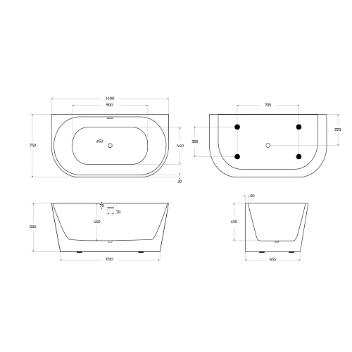 Акриловая ванна BelBagno BB710-1400-750 1400x750 Акриловая ванна BelBagno BB710-1400-750 1400x750