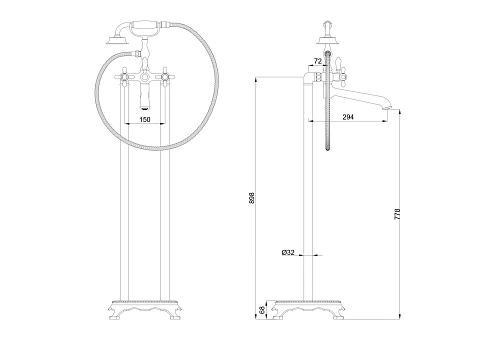 Смеситель для ванны Wonzon & Woghand напольный, хром (WW-88649020-CR) Смеситель для ванны Wonzon & Woghand напольный, хром (WW-88649020-CR)