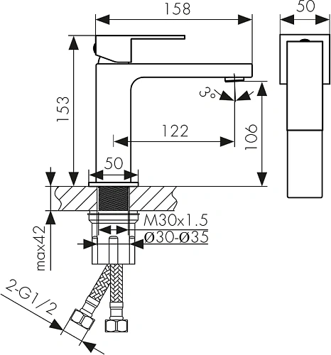 Смеситель для раковины Kaiser Cube белый матовый 01211-4 Смеситель для раковины Kaiser Cube белый матовый 01211-4