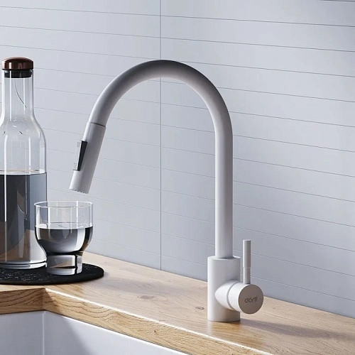 Смеситель для кухни Dorff Logic D3007533 с вытягивающимся изливом, белый Смеситель для кухни Dorff Logic D3007533 с вытягивающимся изливом, белый