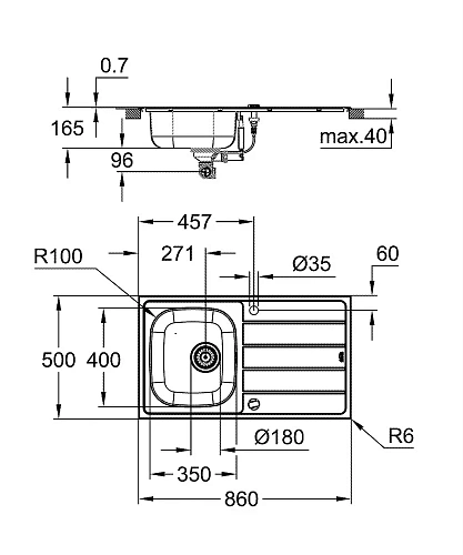 Кухонная мойка GROHE K200, нержавеющая сталь со смесителем (31565SD1) Кухонная мойка GROHE K200, нержавеющая сталь со смесителем (31565SD1)