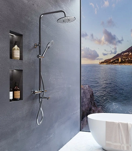 Душевая система Agger Thermo A2461100 термостат с изливом, хром Душевая система Agger Thermo A2461100 термостат с изливом, хром