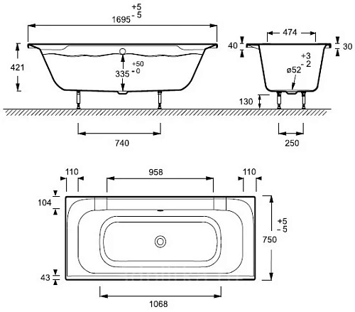Акриловая ванна Jacob Delafon Doble 170x75 E6D012-00 Акриловая ванна Jacob Delafon Doble 170x75 E6D012-00