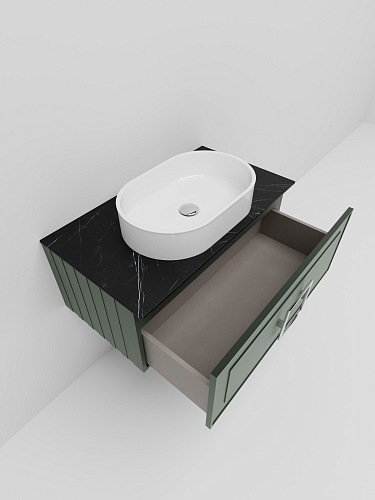 Тумба под раковину La Fenice Cubo Grigio 80 NFNC-01-CUB-G-80-2-GB серо-зеленая матовая с белой ручкой и черной столешницей Тумба под раковину La Fenice Cubo Grigio 80 NFNC-01-CUB-G-80-2-GB серо-зеленая матовая с белой ручкой и черной столешницей