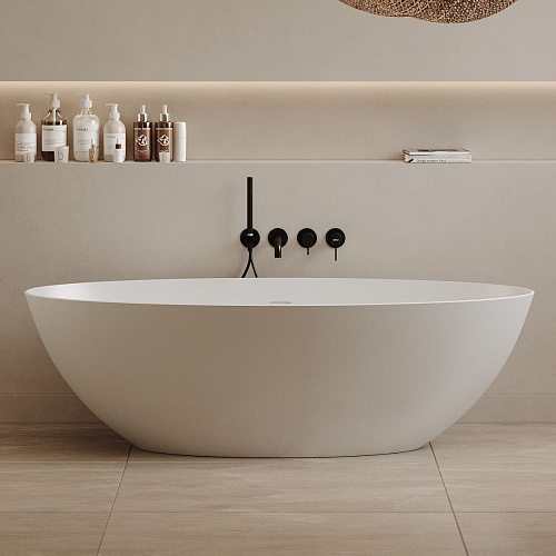 Ванна отдельностоящая ABBER AS9625-1.6 160x75 универсальная, белая матовая, искусственный камень Ванна отдельностоящая ABBER AS9625-1.6 160x75 универсальная, белая матовая, искусственный камень