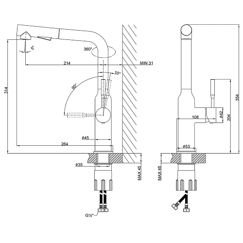 Смеситель для кухни Lemark Expert LM5085S с вытягивающимся поворотным изливом, сталь Смеситель для кухни Lemark Expert LM5085S с вытягивающимся поворотным изливом, сталь