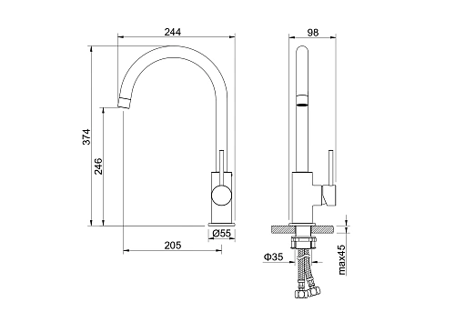 Смеситель для кухни Aquatek Европа AQ1382BGM черный хром шлифованный Смеситель для кухни Aquatek Европа AQ1382BGM черный хром шлифованный