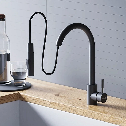 Смеситель для кухни Dorff Logic D3007522 с вытягивающимся изливом, черный Смеситель для кухни Dorff Logic D3007522 с вытягивающимся изливом, черный