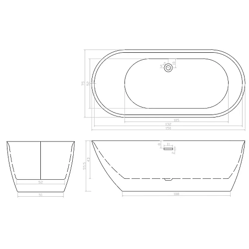 Ванна отдельностоящая Ceruttispa COMO150 CT9900 1500x750x560 акриловая, белая, со сливом-переливом Ванна отдельностоящая Ceruttispa COMO150 CT9900 1500x750x560 акриловая, белая, со сливом-переливом