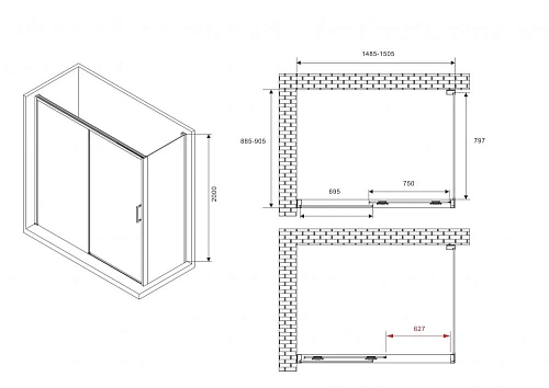 Душевой уголок ABBER Komfort AG93150-S92 150x90 см универсальный, профиль хром, стекло прозрачное Душевой уголок ABBER Komfort AG93150-S92 150x90 см универсальный, профиль хром, стекло прозрачное