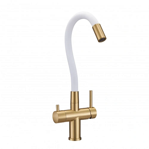 Смеситель для кухни Milacio Ultra 560 (MCU.560.GDW) под фильтр, брашированное золото белый шланг Смеситель для кухни Milacio Ultra 560 (MCU.560.GDW) под фильтр, брашированное золото белый шланг