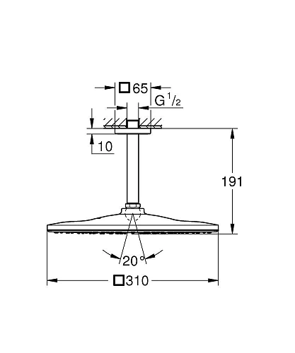 Верхний душ GROHE Rainshower 310 Mono , квадратный, 1 режим струи (26566DC0) Верхний душ GROHE Rainshower 310 Mono , квадратный, 1 режим струи (26566DC0)