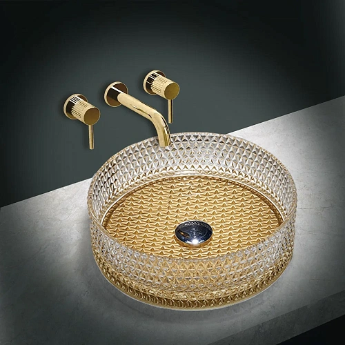 Раковина Vincea VBS-5GL04, 400x400x125, накладная, цвет прозрачный/золото Раковина Vincea VBS-5GL04, 400x400x125, накладная, цвет прозрачный/золото