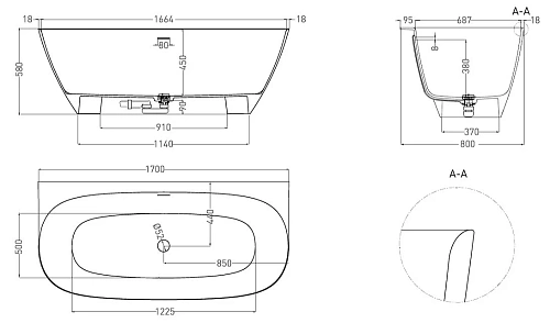 Ванна из искусственного камня Salini SOFIA WALL 170x80 102512G S-Sense Ванна из искусственного камня Salini SOFIA WALL 170x80 102512G S-Sense