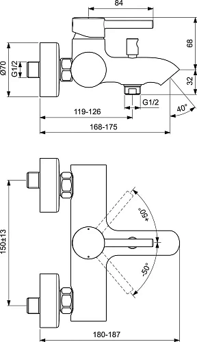 Смеситель для ванны Ideal Standard CERALINE BC199AA Смеситель для ванны Ideal Standard CERALINE BC199AA